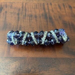 Faceted round purple crystals stretchy bracelet silver tone accents clear AB